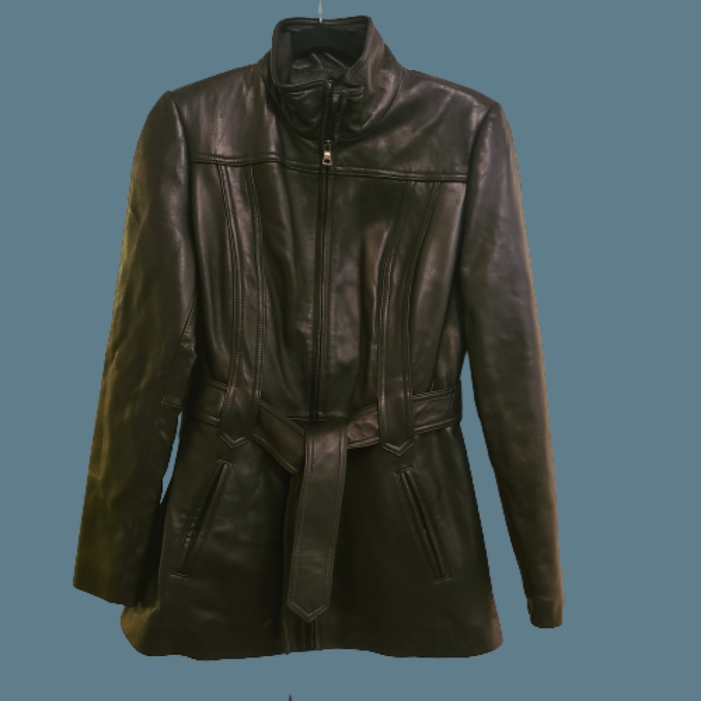 *NWOT Avanti 100% Leather Dress Jacket with tie